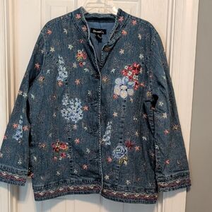 Denim&Co Women's Floral Embroidered Jean Jacket - Blue